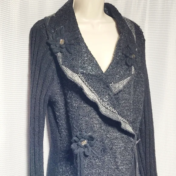 Sioni Women's Cardigan Vintage Inspired Artsy Black Wool & Mohair Blend (L) - Picture 5 of 15